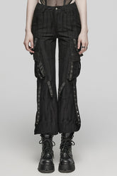 Black Eyelet Pocket Knitted Women's Steampunk Loose Pants
